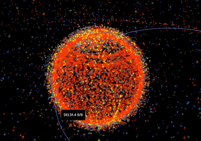 Visualizzazione 3D di satelliti e detriti in orbita, whatsin.space